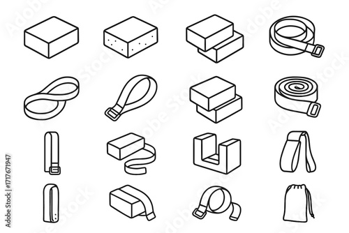 Pair strap vector foam icon kit blocks adjustable yoga block looped