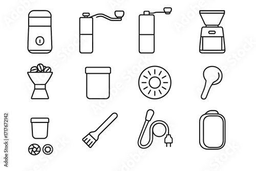 Brush scoop hopper storage grinder manual small dosing icons icon electric coffee