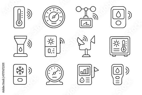 Climate thermometer device wind uv smart vector humidity icon devices weather sensor