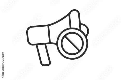 Censorship vector line icon. Megaphone with forbidden sign. Prohibited speech, fake news alert. No freedom of speech, propaganda, media control, cancel culture illustration.