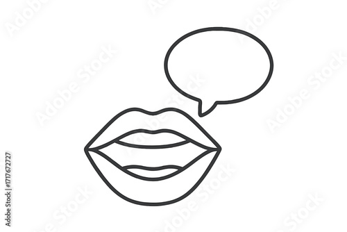 Open lips with speech bubble line icon. Concept of communication, talk, message, chat, and dialogue. Symbol for free speech, voice, expression, gossip, discussion, or news.