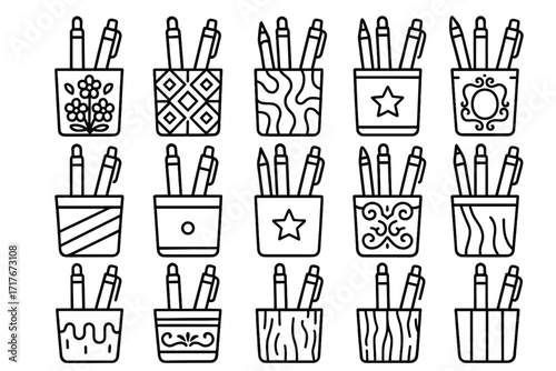 Themed vintage icon pattern modern rustic holder pen decorative vector
