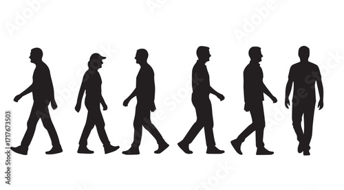 Group of diverse people walking in profile silhouette