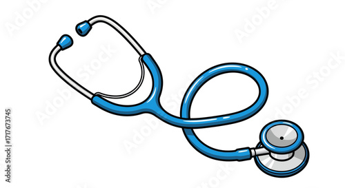 Vibrant blue stethoscope isolated on white background, symbolizing health, care, and medical expertise for professional use