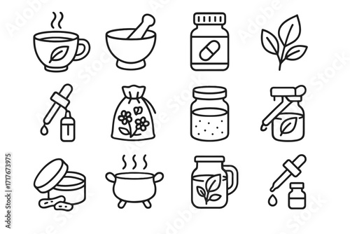 Vector icon icons ointment medicine leaf oil tincture steam herbal powder flowers