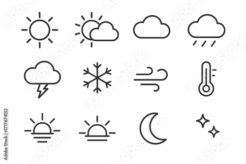 Icon vector partly set cloud sunny wind cloudy snowflake symbol weather moon