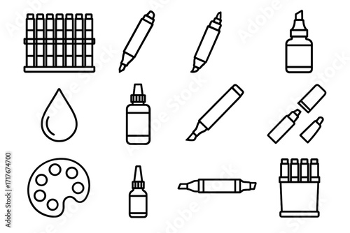 Marker nozzle pen art holder vector chisel droplet icon color refill