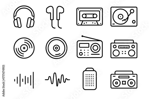 Earbuds icon soundwave boombox vector cassette headphones portable gear music record speaker