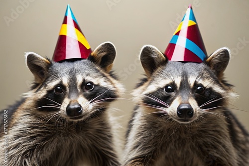 A portrait of raccoons celebrating a birthday