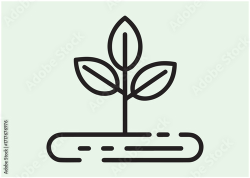 Young sprout with three leaves line art vector