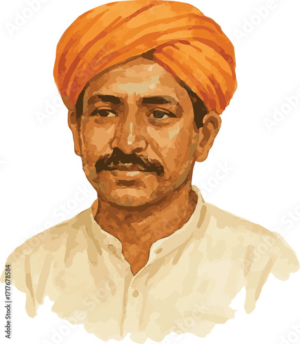 Vector watercolor cartoon illustration of an indian man