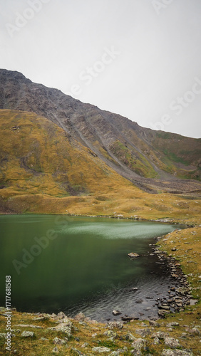 The mountainous landscape of Kyrgyzstan in Central Asia
