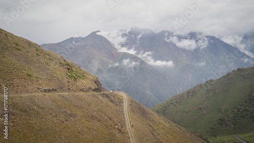 The mountainous landscape of Kyrgyzstan in Central Asia