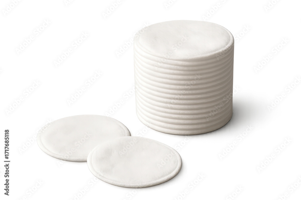 Obraz premium Stack of soft white cotton pads and two individual pads isolated on transparent