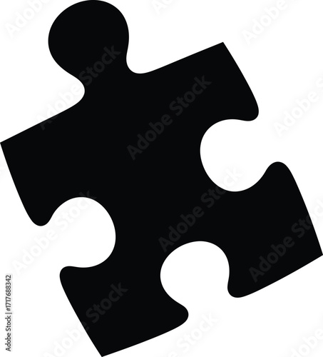 Black silhouette of a puzzle piece, representing problem-solving, completion, and interconnectedness.