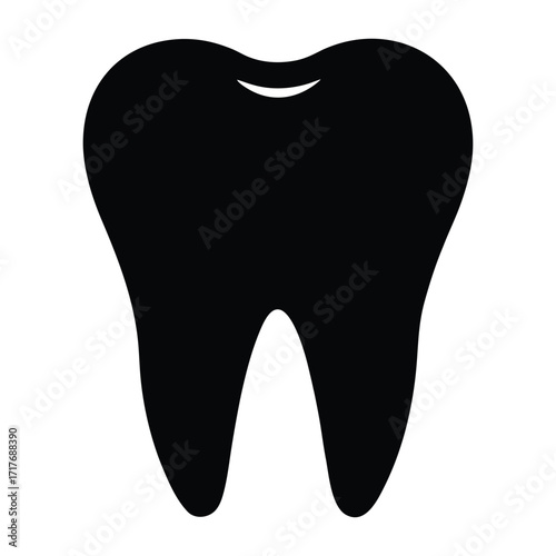 Black Silhouette of a Human Tooth with Roots on White Background dental dentistry