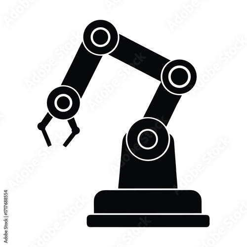 Black Silhouette of a Robotic Arm with Gripper on White Background robot arm industrial robot