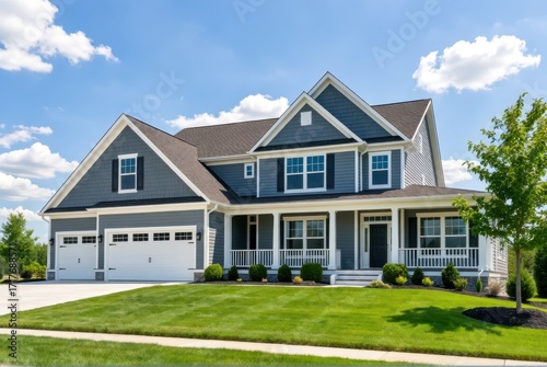 Beautiful family home exterior suburban neighborhood real estate photography daytime wide angle modern design
