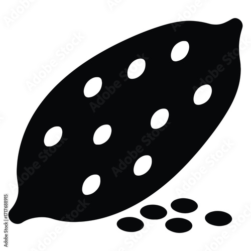Cacao pod illustration with beans scattered around in simple style