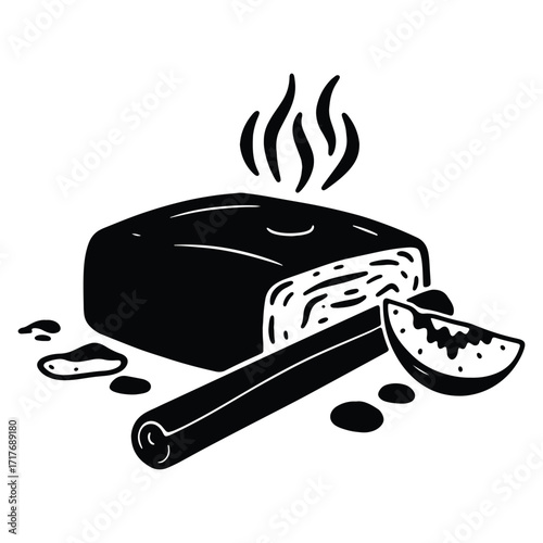 Delicious halva dessert with cinnamon stick and orange slice illustration