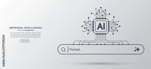 Concept of AI generate a prompt. AI chip with circuit and generative bar. Artificial intelligence technology for digital content and automated data transformation. Vector.