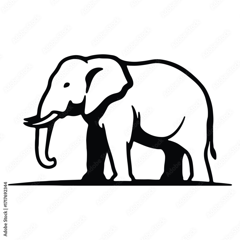 Fototapeta premium Simple and elegant elephant outline drawing in black and white design