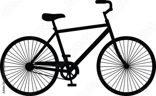 Silhouette of a classic bicycle with two wheels, pedals, handlebars, and a seat, depicted in black.