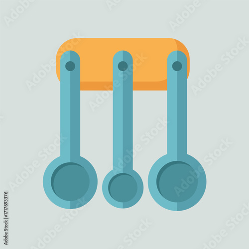 A set of blue measuring spoons hanging on a rack, an essential kitchen utensil for precise cooking and baking recipes. This vector icon symbolizes culinary accuracy
