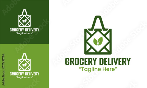 Grocery Delivery Logo Elegant Organic Shopping Emblem