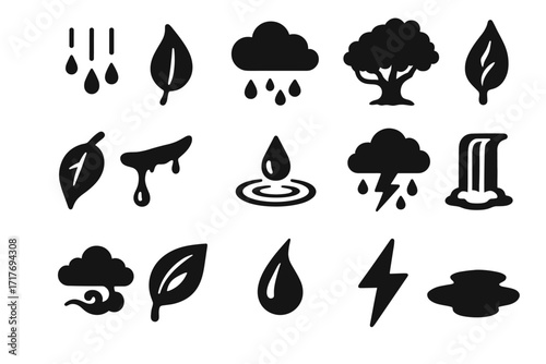 Puddle wind branch canopy rainforest storm icons moss icon vector misty tropical