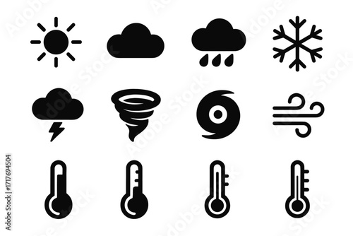 Tornado lightning hot set shower icon meteorology cold vector icons thermometer sun