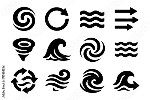 Motion wave gyre current icons ocean currents rotating vector directional icon tidal