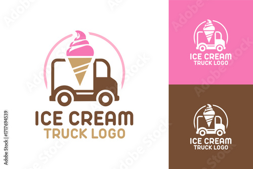 Ice Cream Truck Logo Modern Mobile Dessert Identity