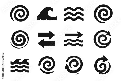 Double currents vector arrow gyre icon ocean icons crest wave motion spiral