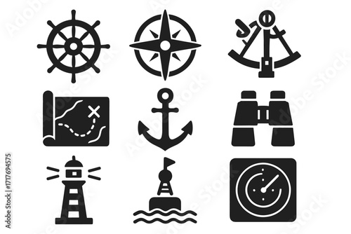 Lighthouse anchor binoculars vector icons marine rose icon ship buoy radar navigation