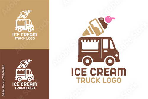 Ice Cream Truck Logo Elegant Dessert Van Emblem