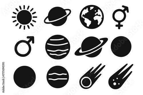Mars meteor icons icon far vector globe sun earth system solar uranus