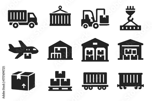 Truck crane bay warehouse icon box vector logistics icons ship cargo port