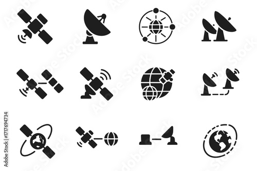 Communication vector icons array station orbit router icon satellite grid networks earth