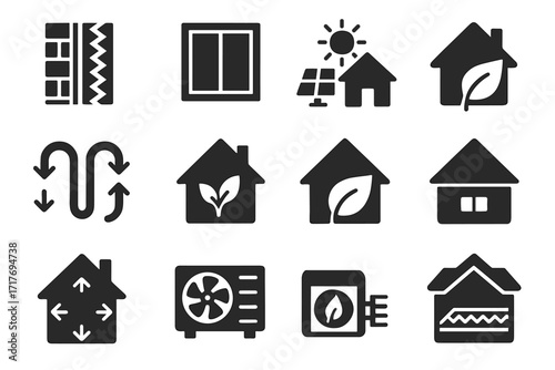 Construction walls house vector ducts icon passive frame icons insulated leaf airtight