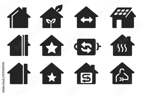 Icon vector ventilation icons silhouette house layers wall roof passive thick leaf