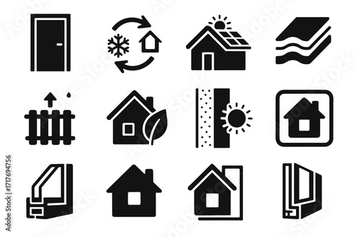 Layers icon solar efficient vector leaf insulated system house passive door icons