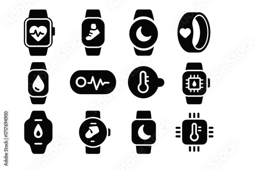 Body icon steps smartwatch wearable health monitor fitness icons clip vector tracker