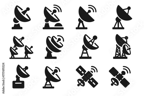 Antenna terminal icons ground mobile radar communication icon satellite vector dish parabolic