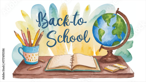 Vector art of watercolor backtoschool desk