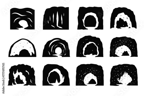 Wave cave glacier into ice face tunnel icons glacial vector slits icon