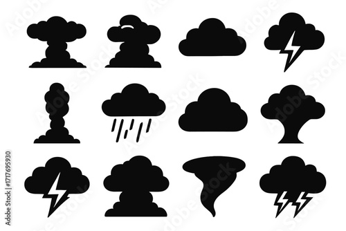 Vector cloud icon dome upward thunderheads form explosive set convection electric top