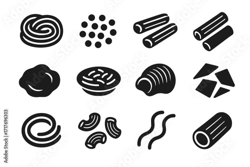Icon lumaconi vector rigati pasta modern fideuà cannolicchi icons pici cencioni maltagliati
