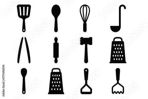 Icon masher modern kitchen tenderizer spatula vector icons rolling wooden spoon tongs