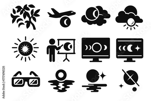 Eclipse reflection vector filtered set seen board icon from lens cloud